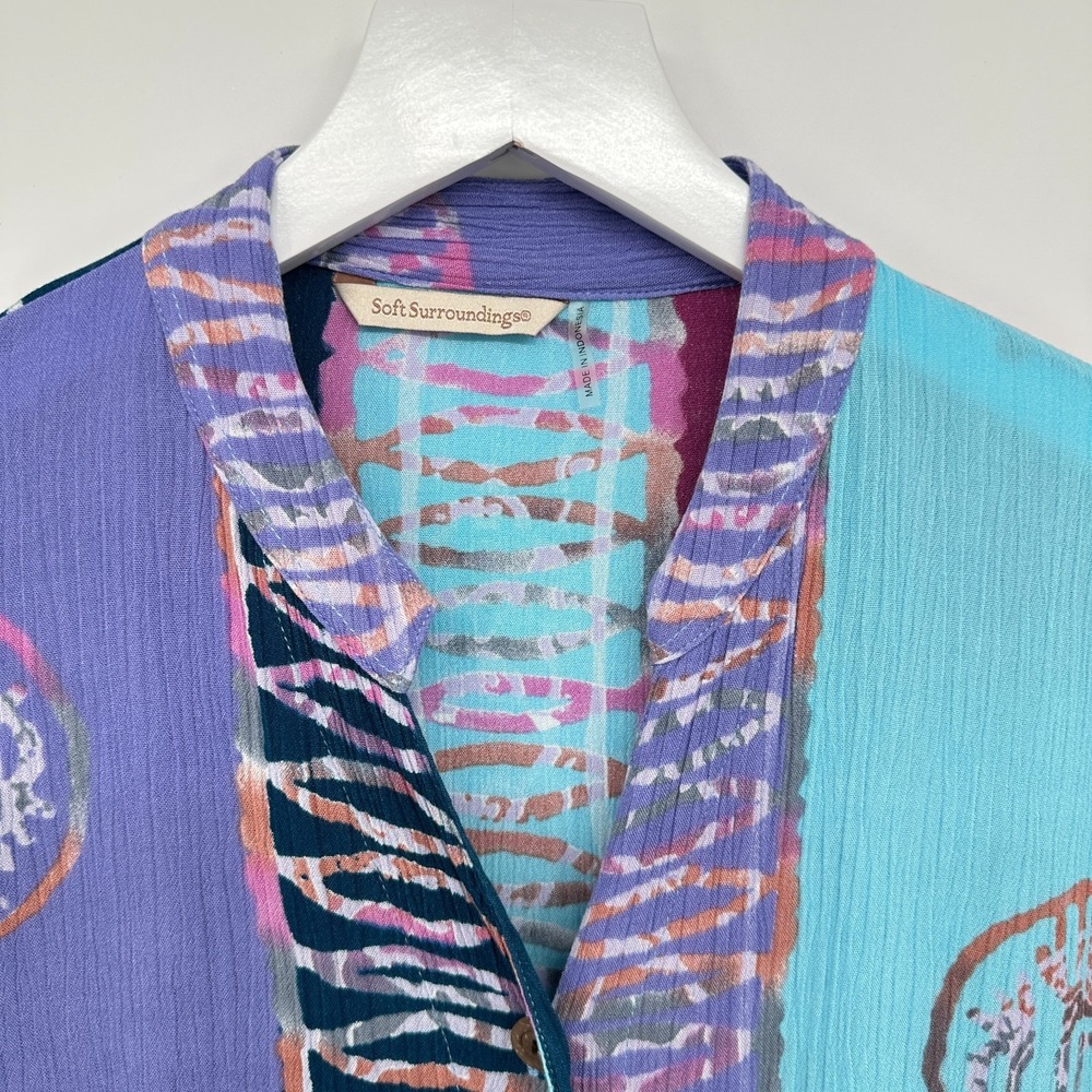 Soft Surroundings Tunic Top Shirt Size L XL Crinkle 3/4 Sleeves Patchwork Boho - Picture 4 of 10